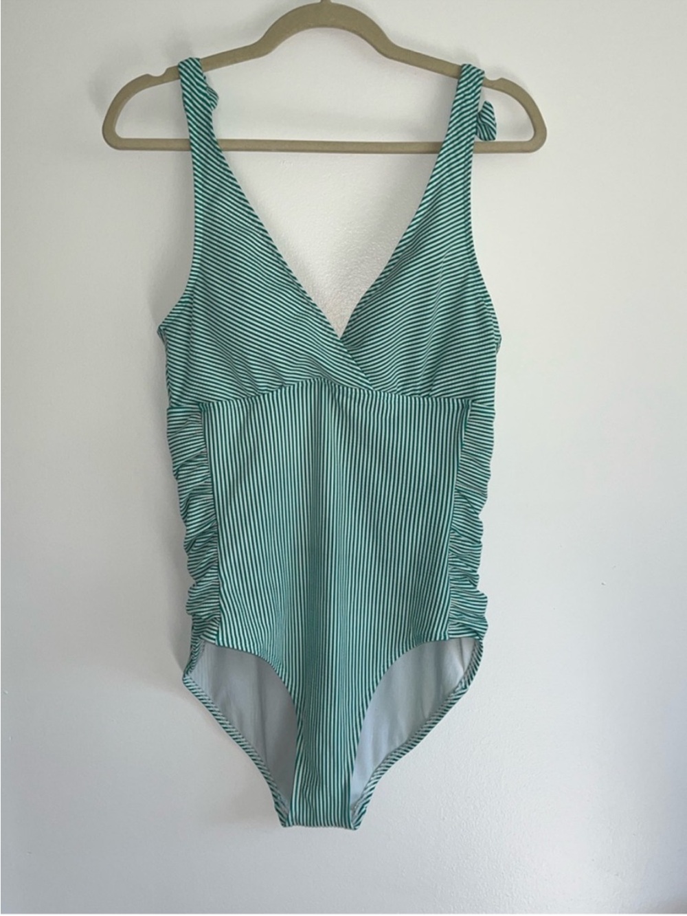 Ralph Lauren Green White Striped One Piece Swimsuit Luxury Vacation Swim Pool 10